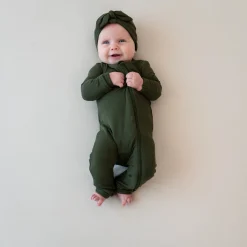 New Kyte Baby Ribbed Zipper Romper in Fir