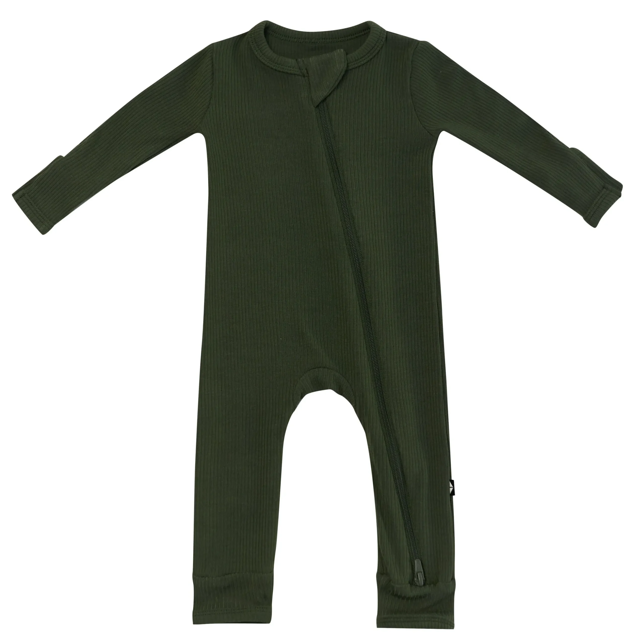 New Kyte Baby Ribbed Zipper Romper in Fir
