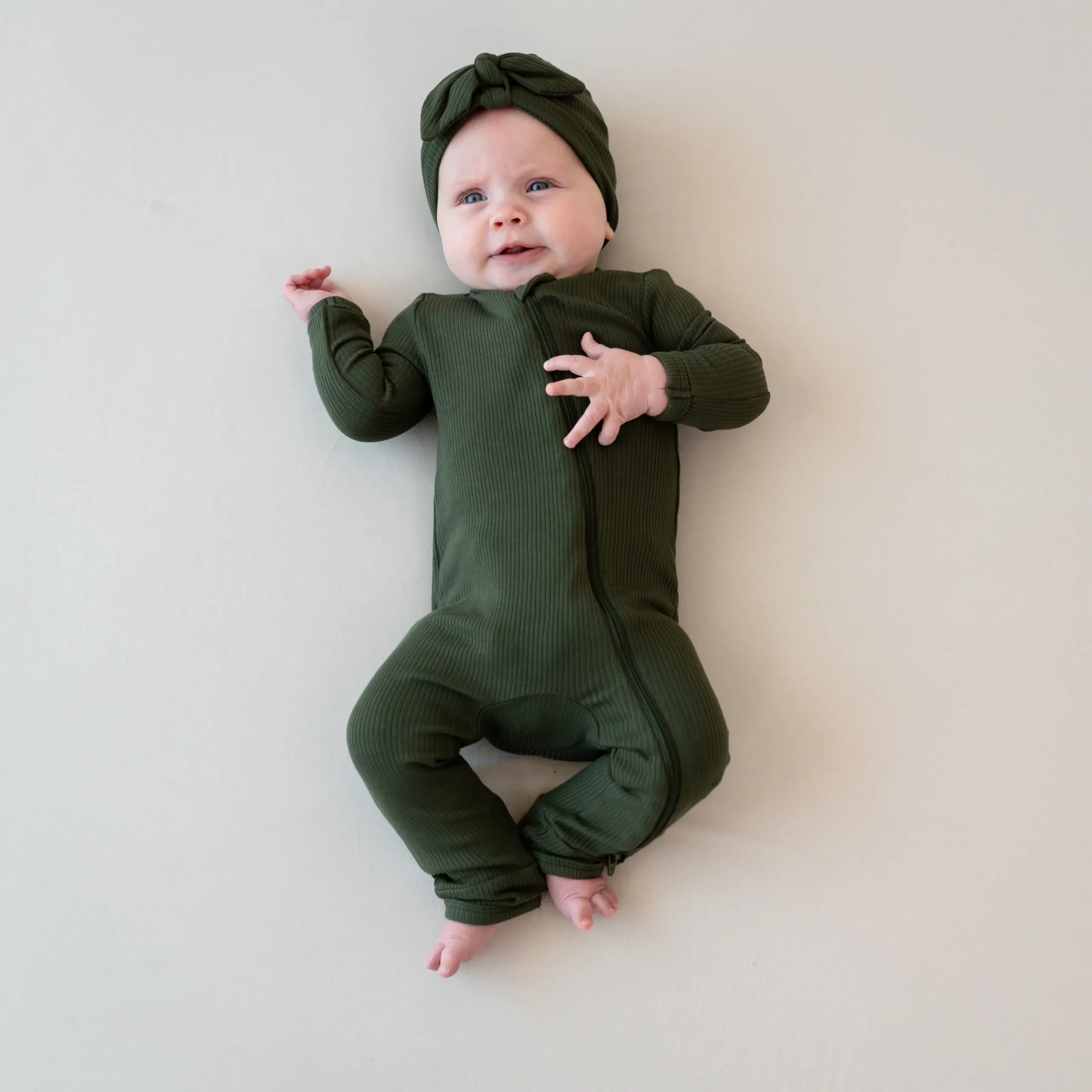 New Kyte Baby Ribbed Zipper Romper in Fir