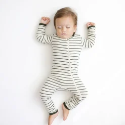 Clearance Kyte Baby Ribbed Zipper Romper in Fir Stripe