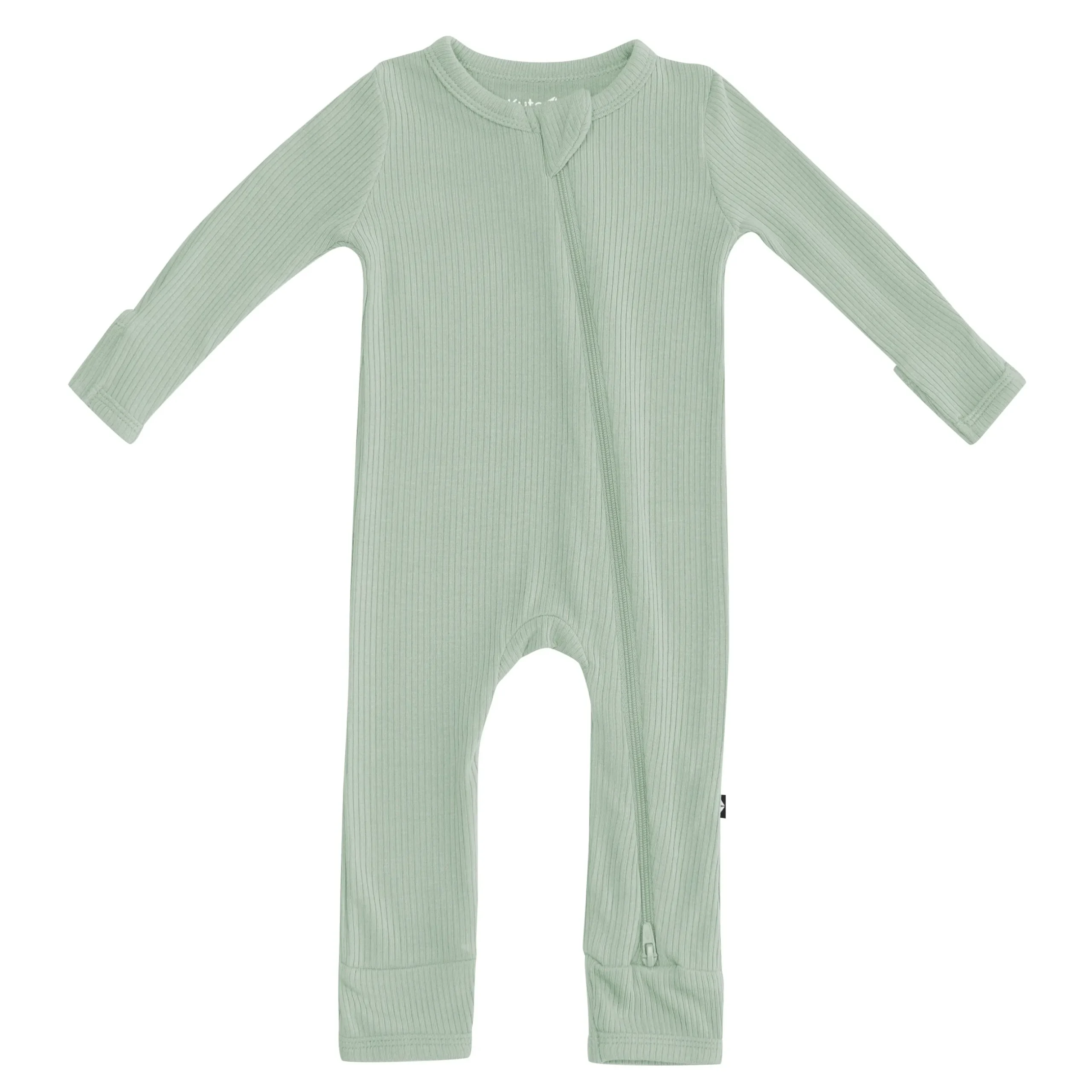 Clearance Kyte Baby Ribbed Zipper Romper in Thyme