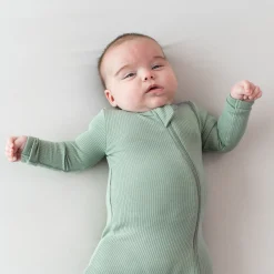 Clearance Kyte Baby Ribbed Zipper Romper in Thyme