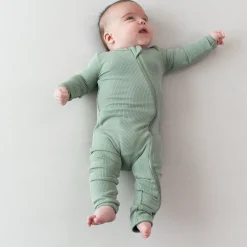 Clearance Kyte Baby Ribbed Zipper Romper in Thyme