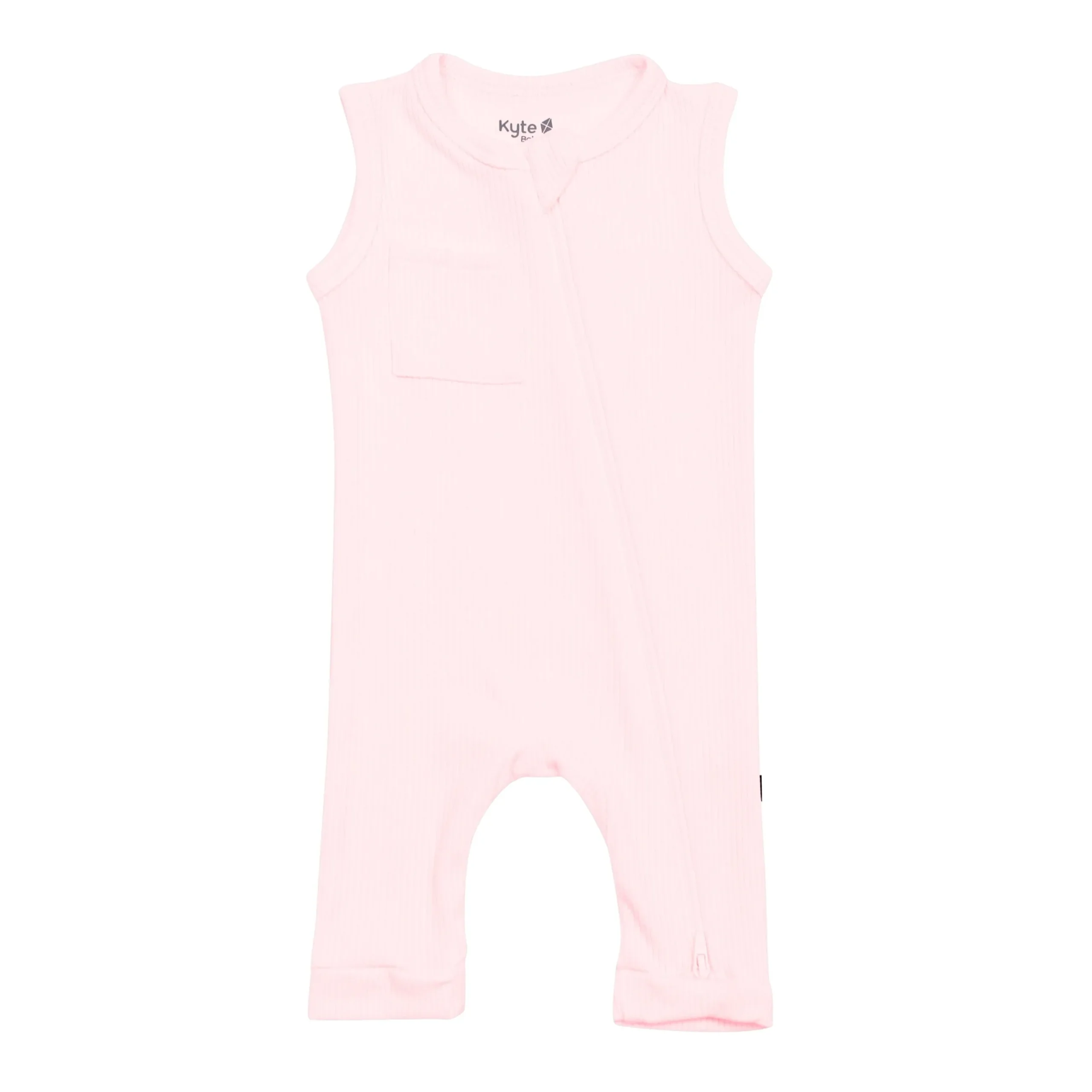 Sale Kyte Baby Ribbed Zippered Sleeveless Romper in Sakura