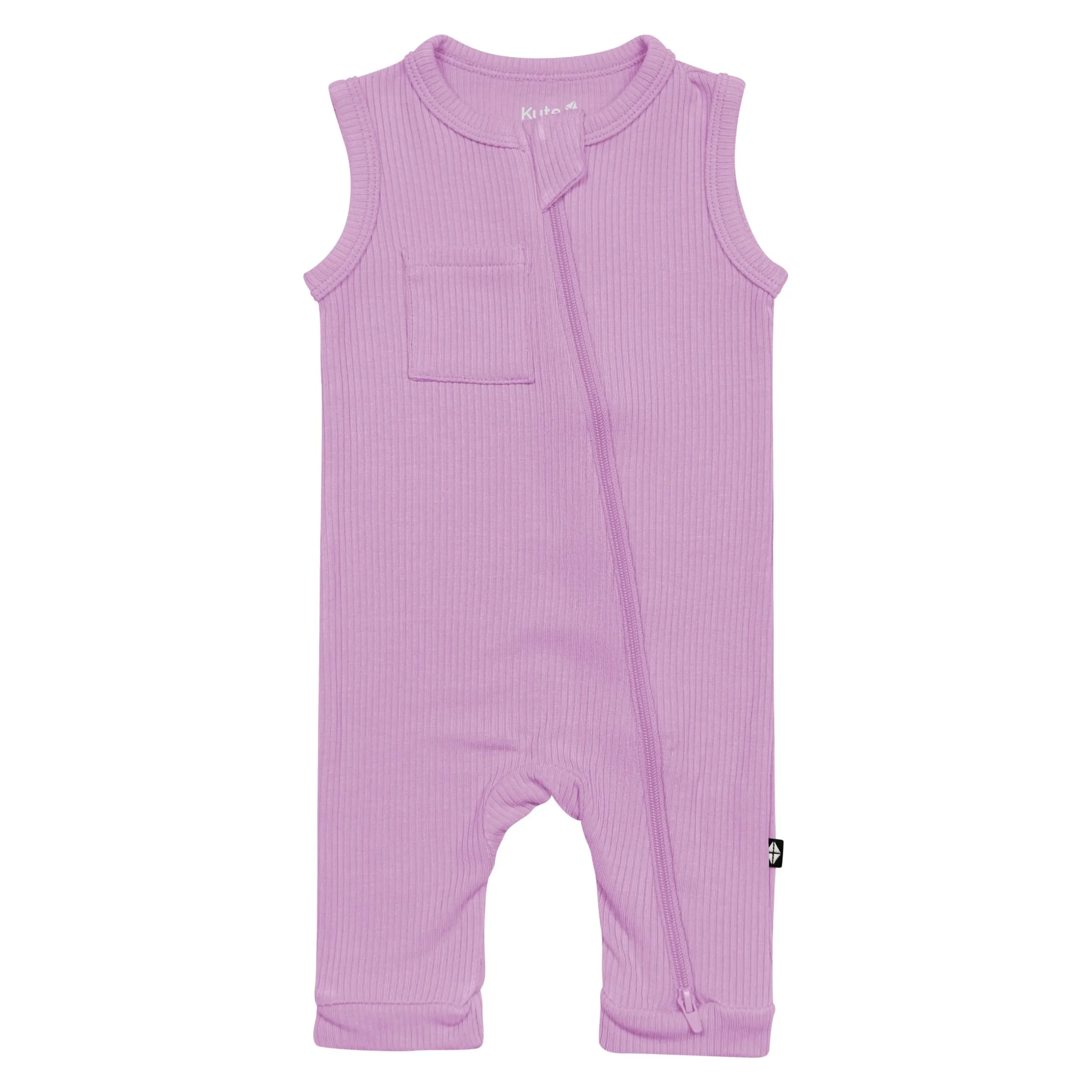 Hot Kyte Baby Ribbed Zippered Sleeveless Romper in Poi