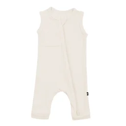 Kyte Baby Ribbed Zippered Sleeveless Romper in Oat
