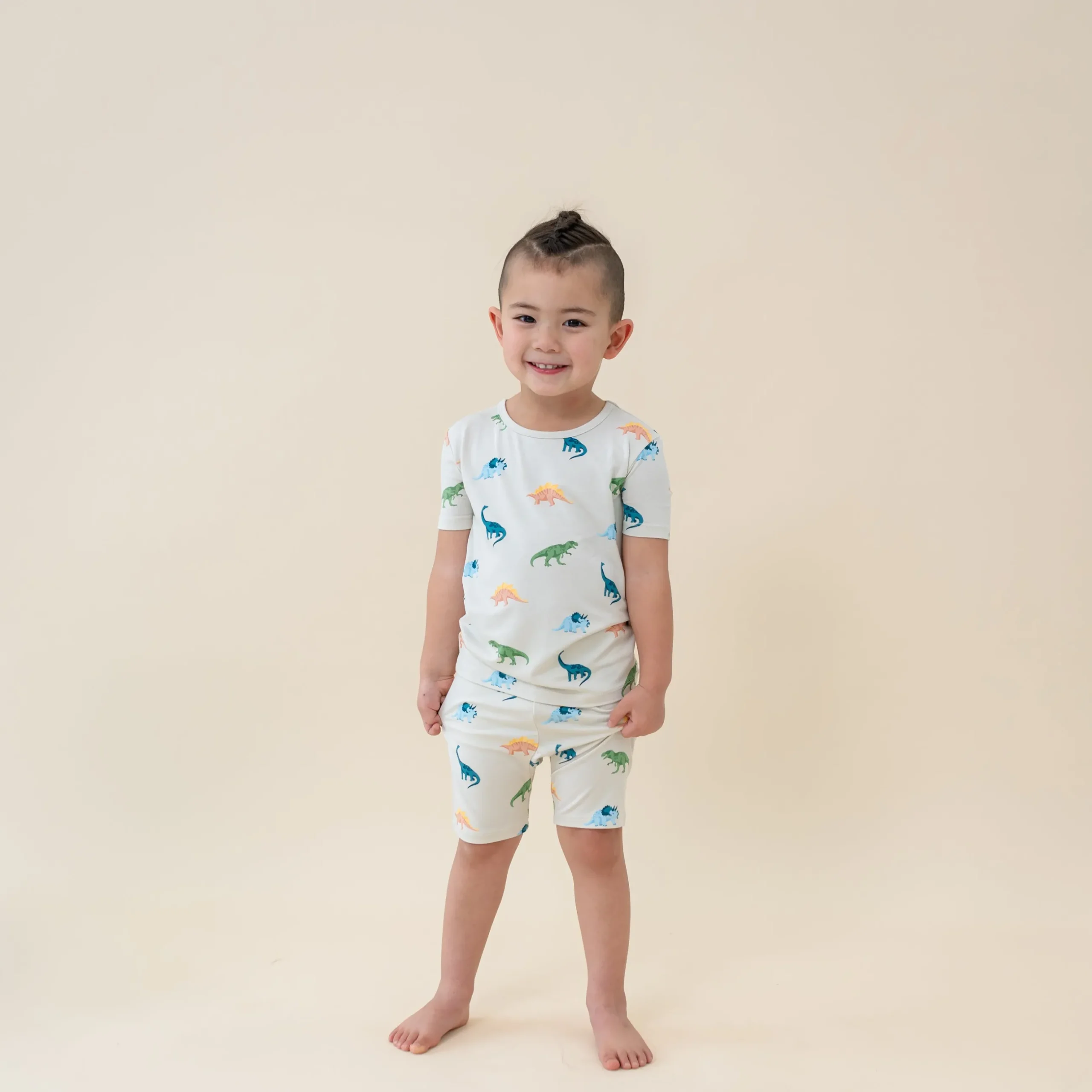 New Kyte Baby Short Sleeve Pajamas in Ecru Roar