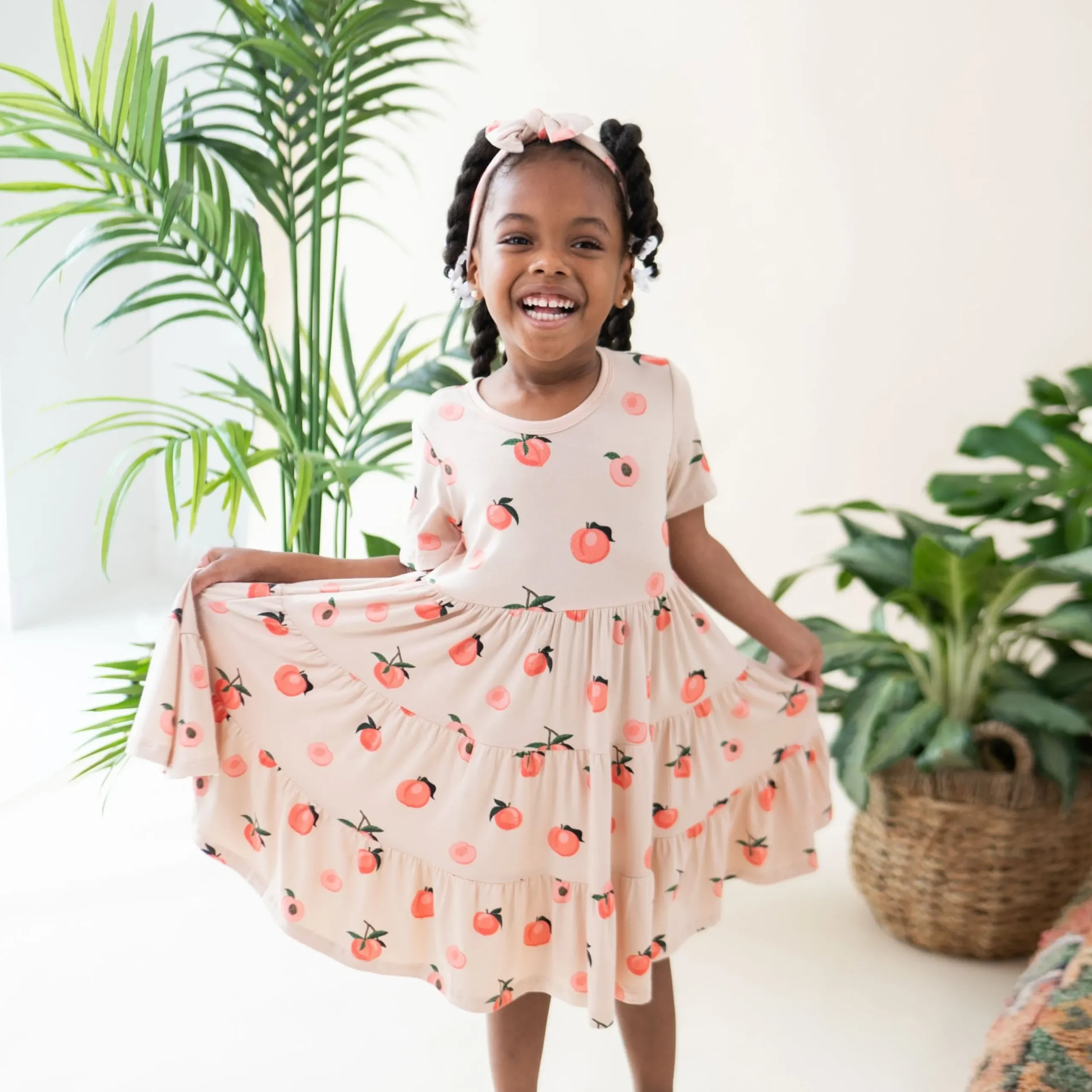 Clearance Kyte Baby Short Sleeve Tiered Dress in Peach