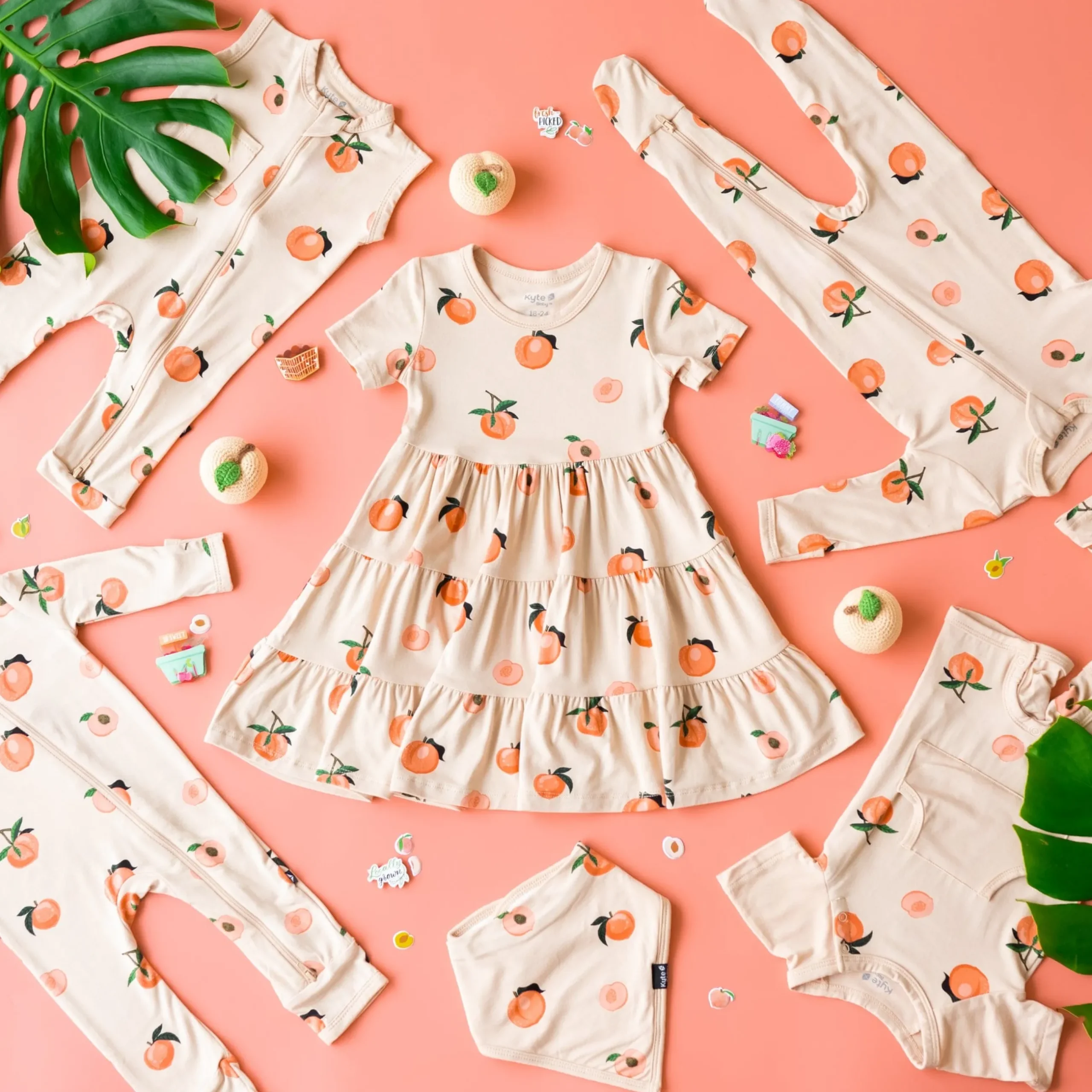 Clearance Kyte Baby Short Sleeve Tiered Dress in Peach