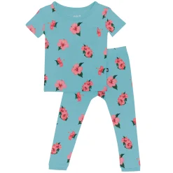 Hot Kyte Baby Short Sleeve with Pants Pajamas in Hibiscus