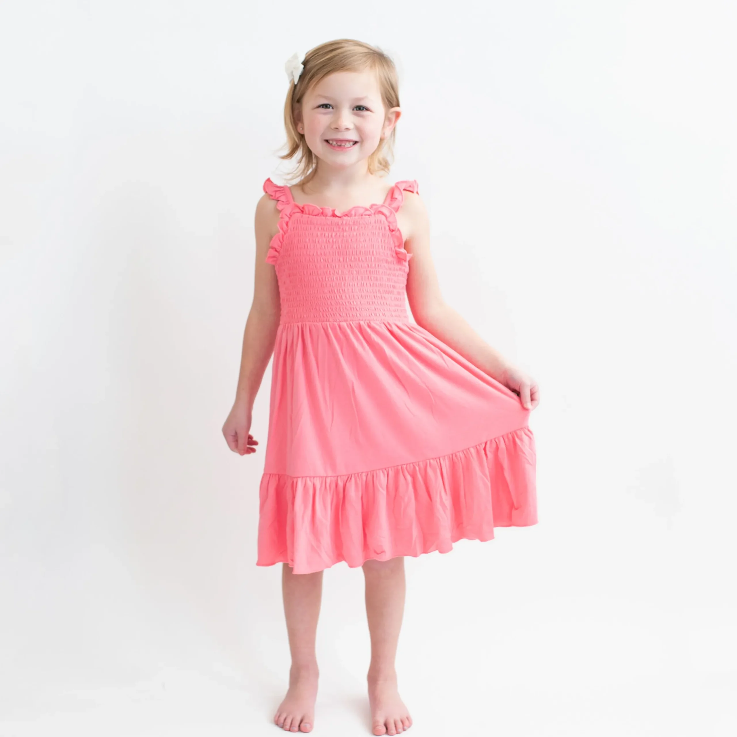 Clearance Kyte Baby Smocked Dress in Guava