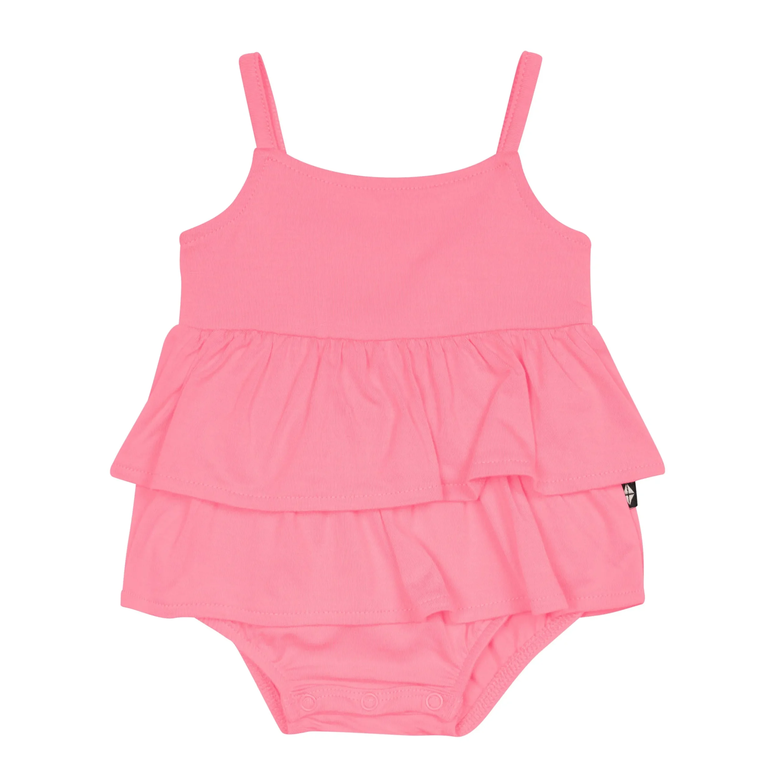 Hot Kyte Baby Spaghetti Strap Ruffle Romper in Guava