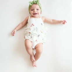 Clearance Kyte Baby Spaghetti Strap Ruffle Romper in Wildflower