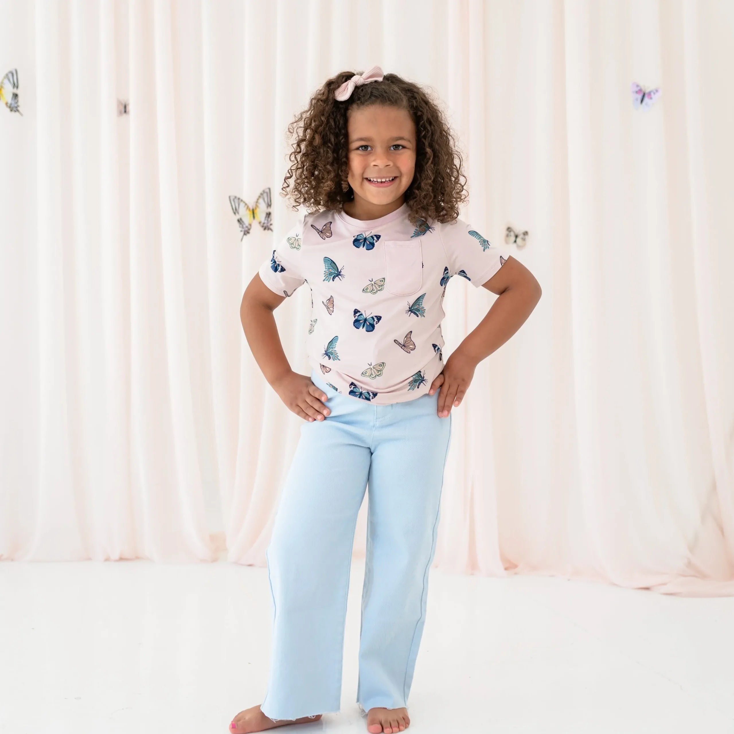 New Kyte Baby Toddler Crew Neck Tee in Blush Butterfly