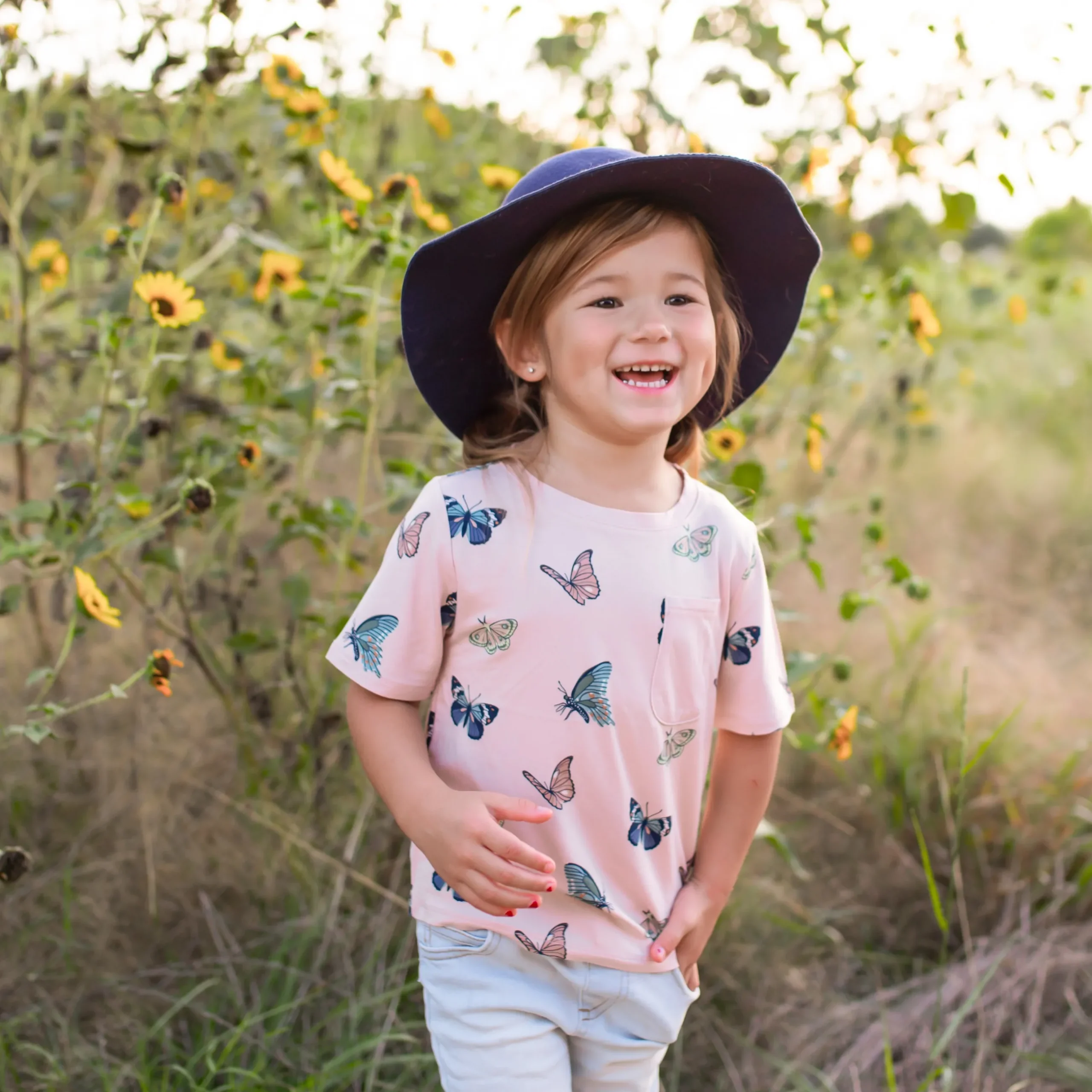 New Kyte Baby Toddler Crew Neck Tee in Blush Butterfly