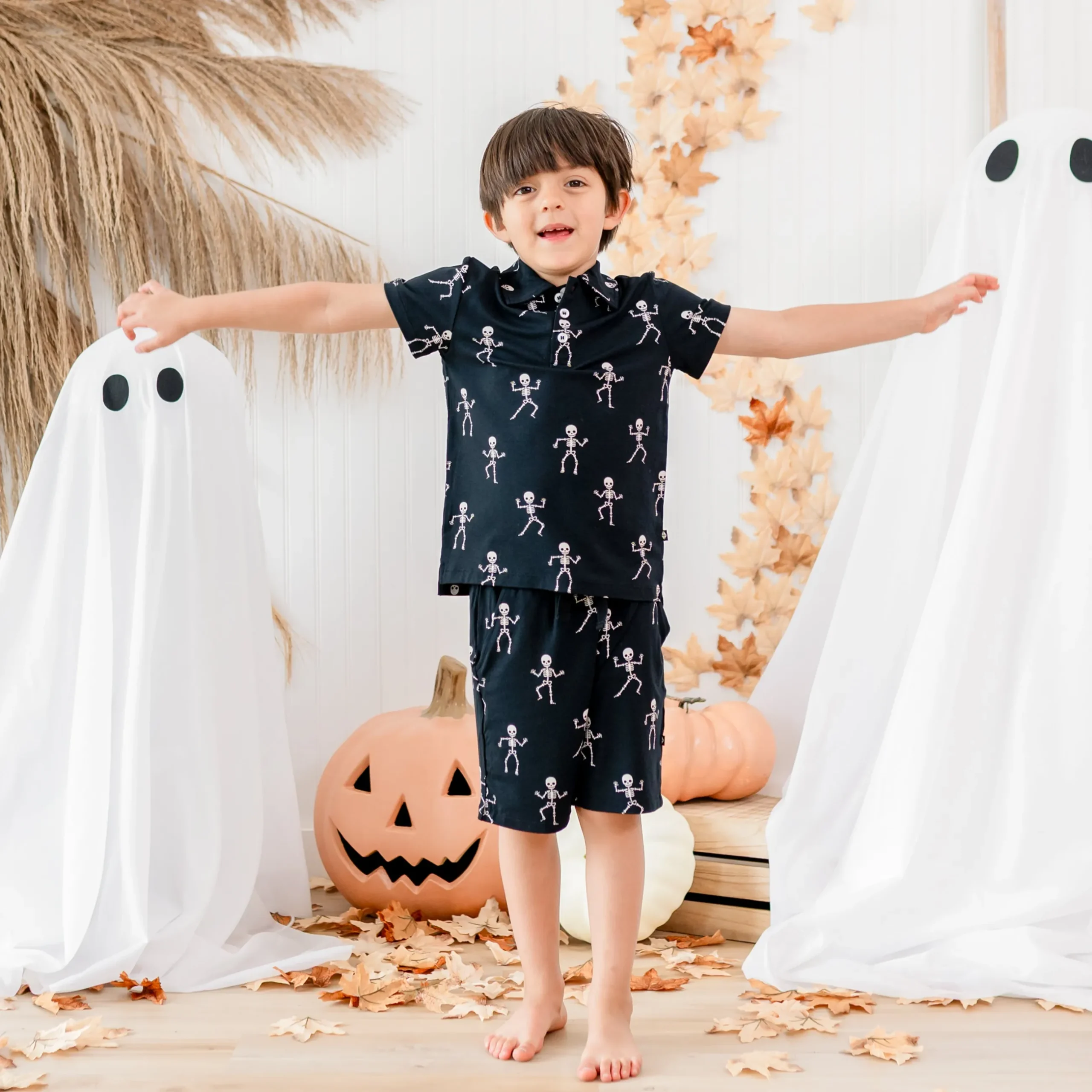 Hot Kyte Baby Toddler Short Sleeve Polo in Skeleton