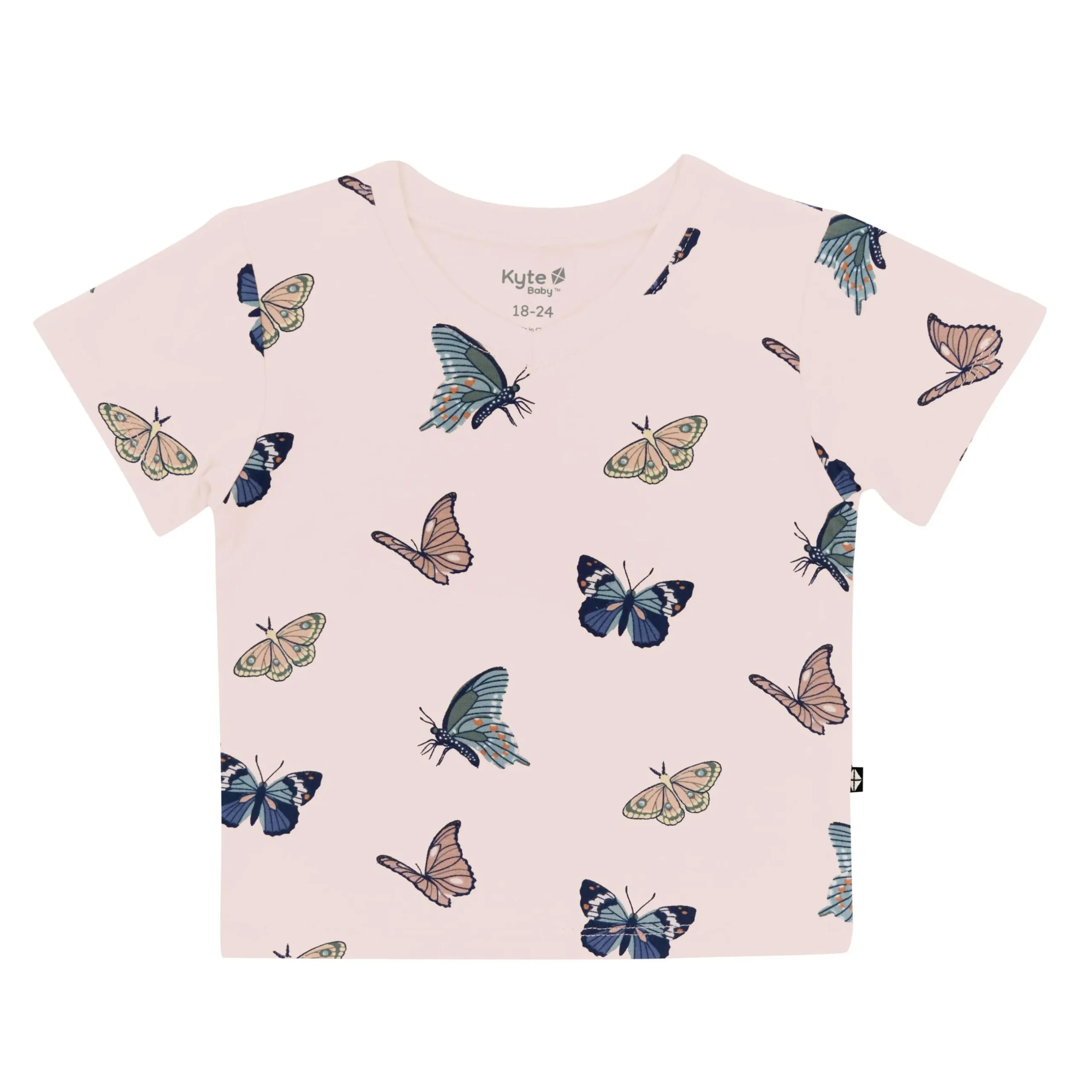 Best Kyte Baby Toddler V-Neck Tee in Blush Butterfly