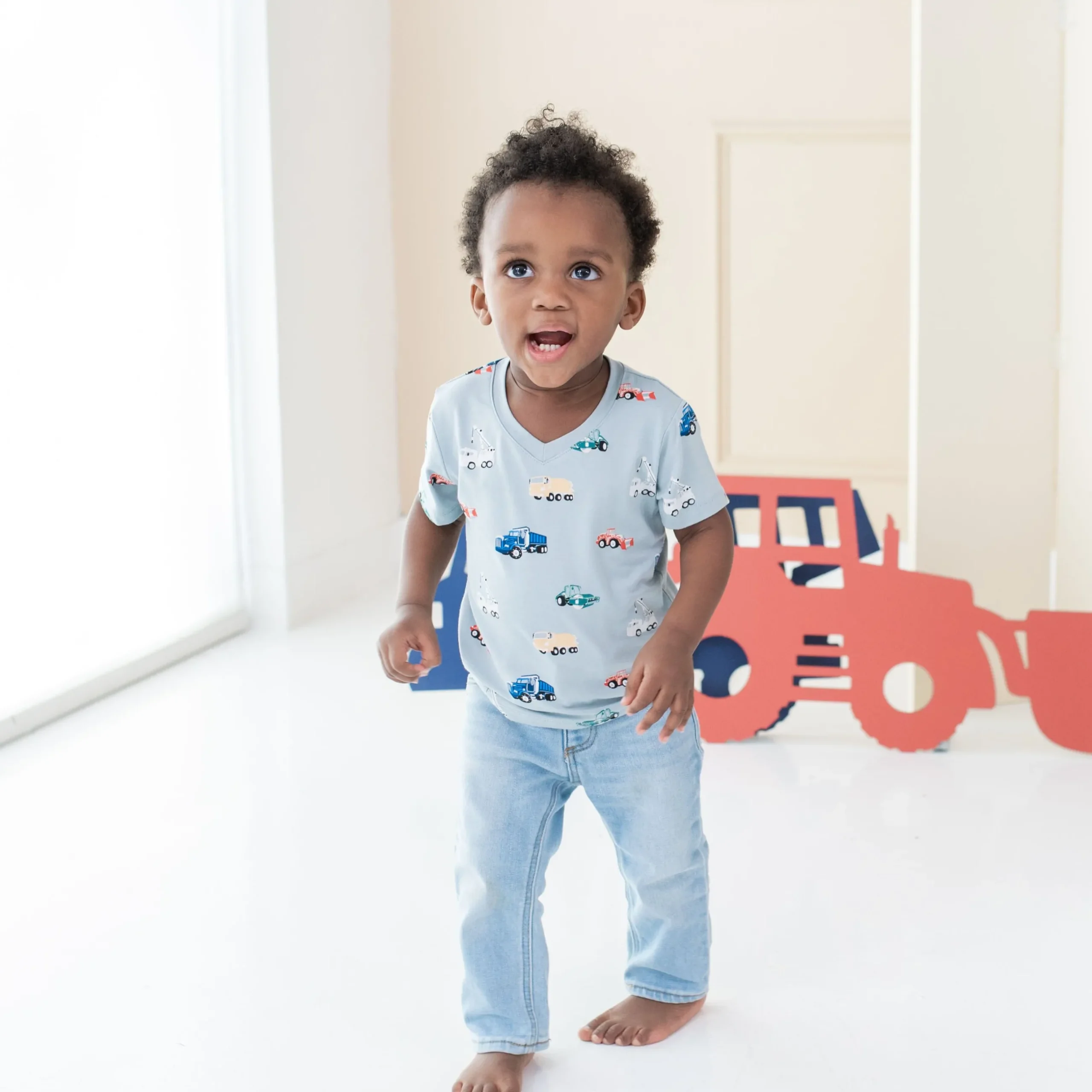 New Kyte Baby Toddler V-Neck Tee in Construction