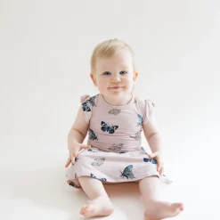 Clearance Kyte Baby Twirl Bodysuit Dress in Blush Butterfly