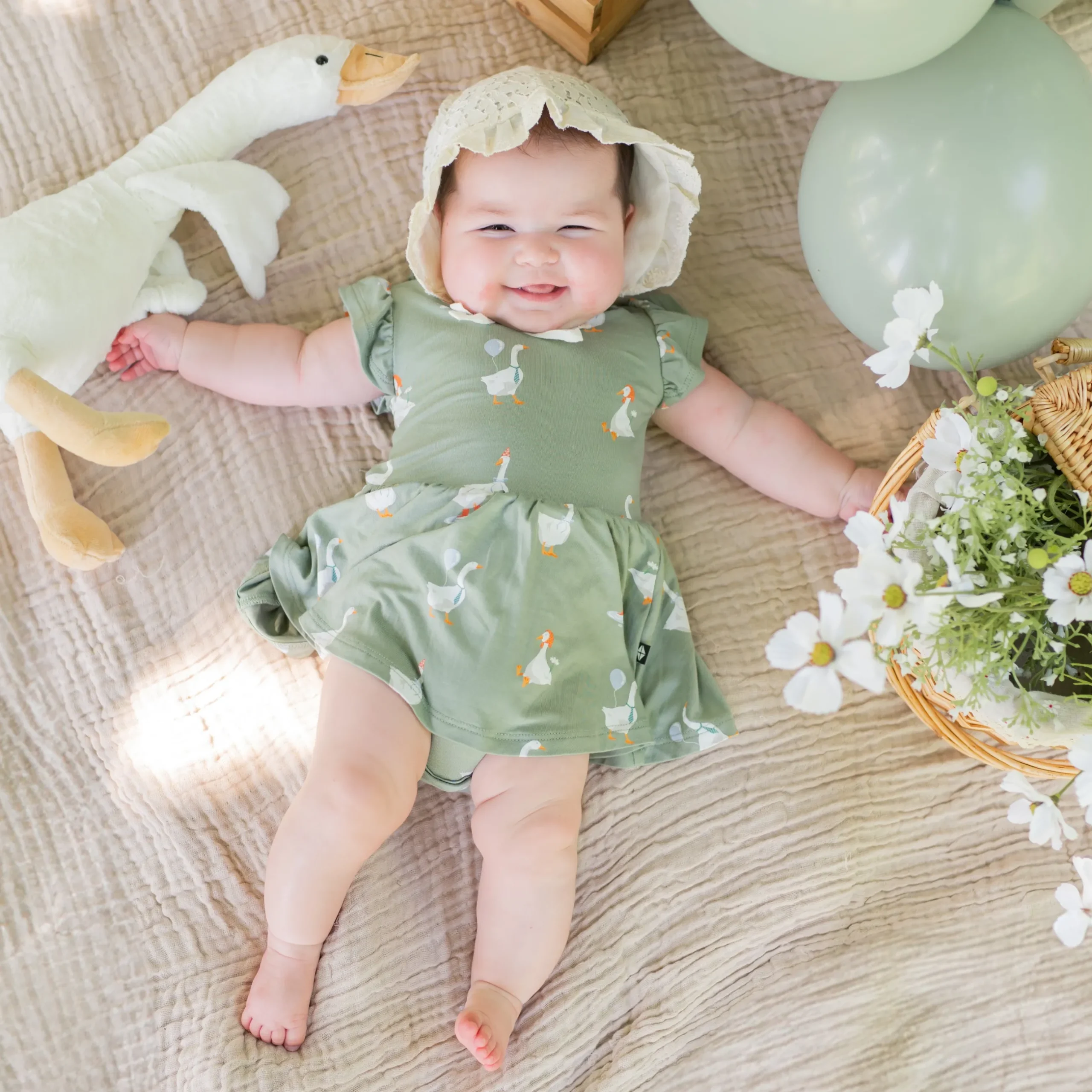 Outlet Kyte Baby Twirl Bodysuit Dress in Silly Goose