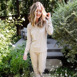 Hot Kyte Baby Women's Jogger Pajama Set in Gingham Bisque