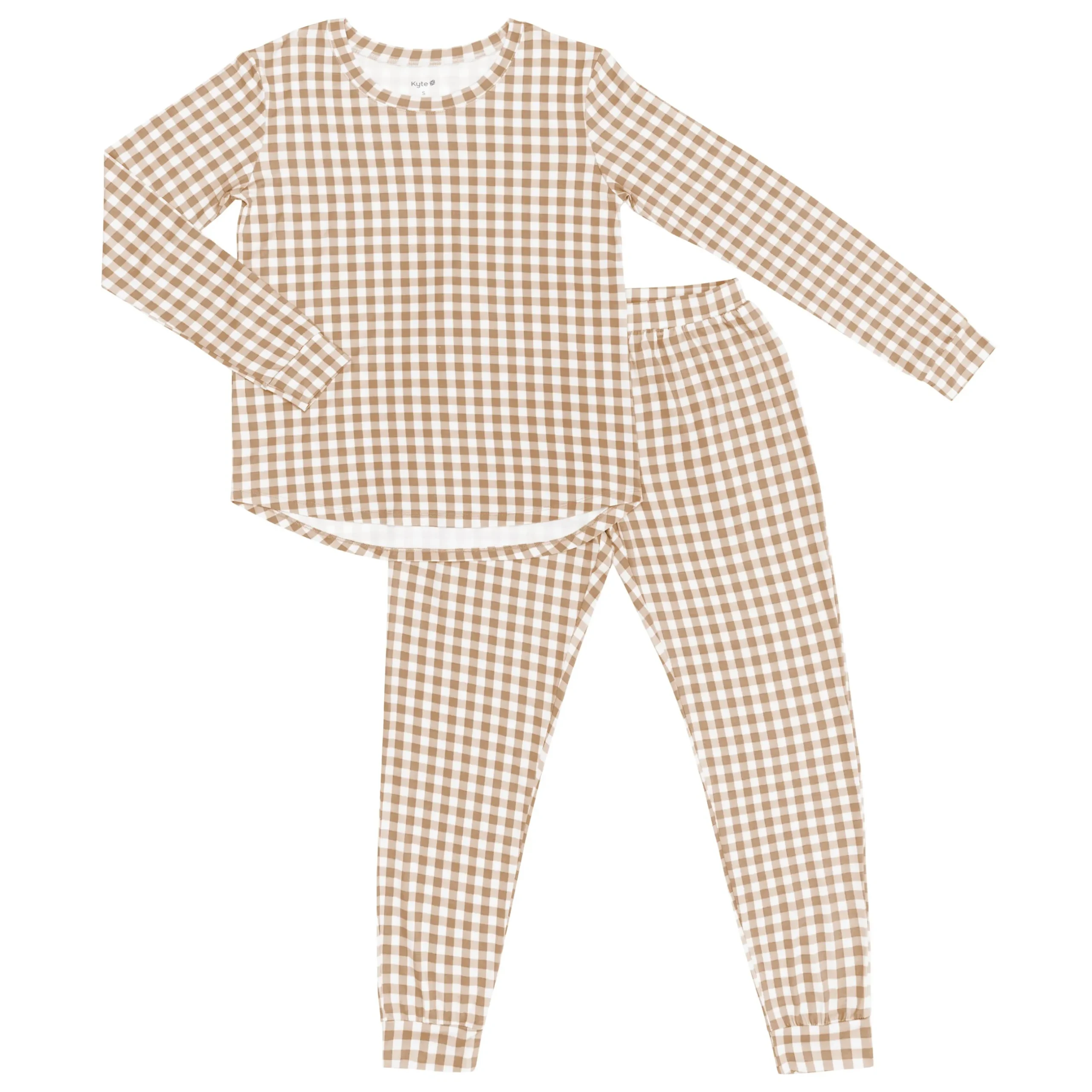 Hot Kyte Baby Women's Jogger Pajama Set in Gingham Bisque