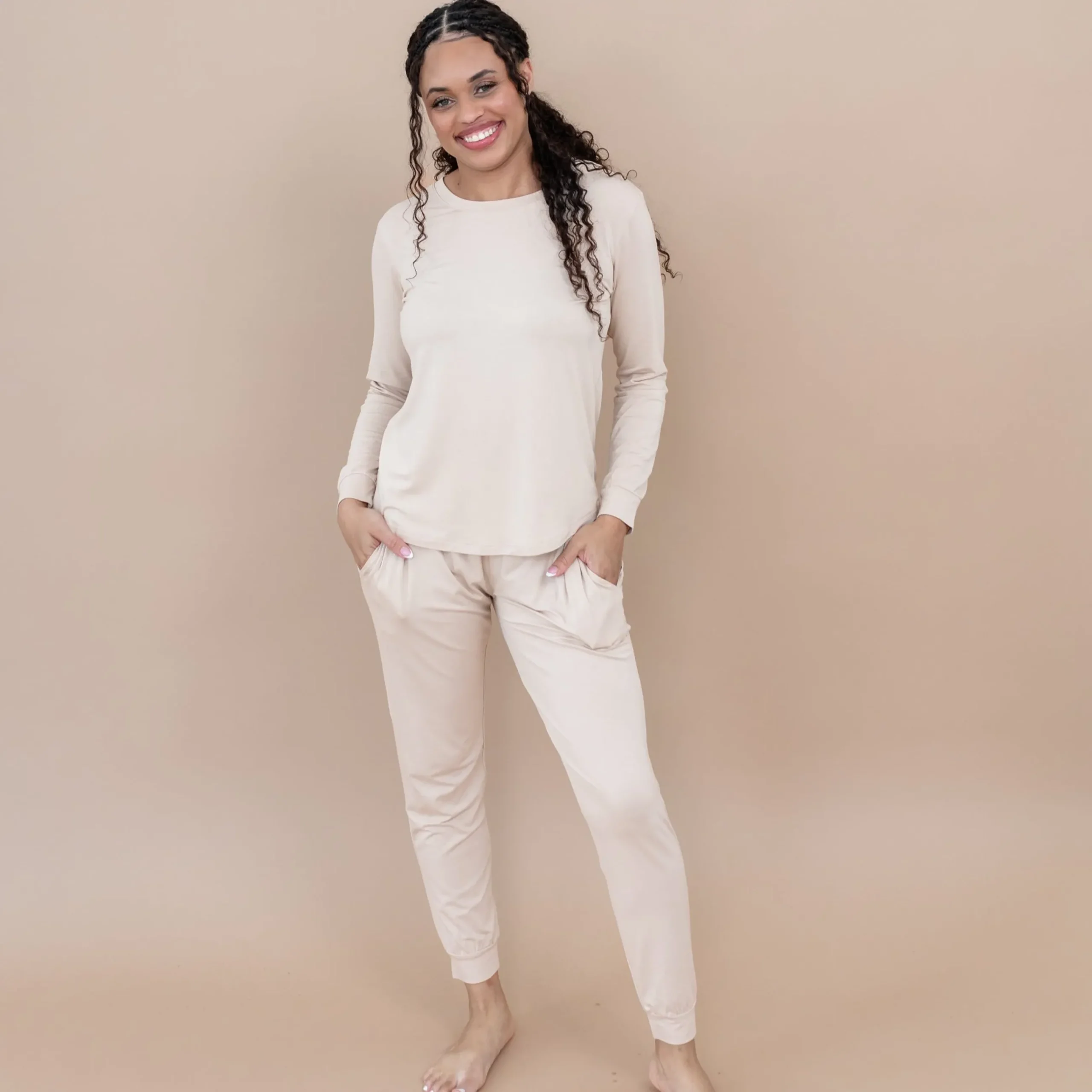 Kyte Baby Women's Jogger Pajama Set in Bisque