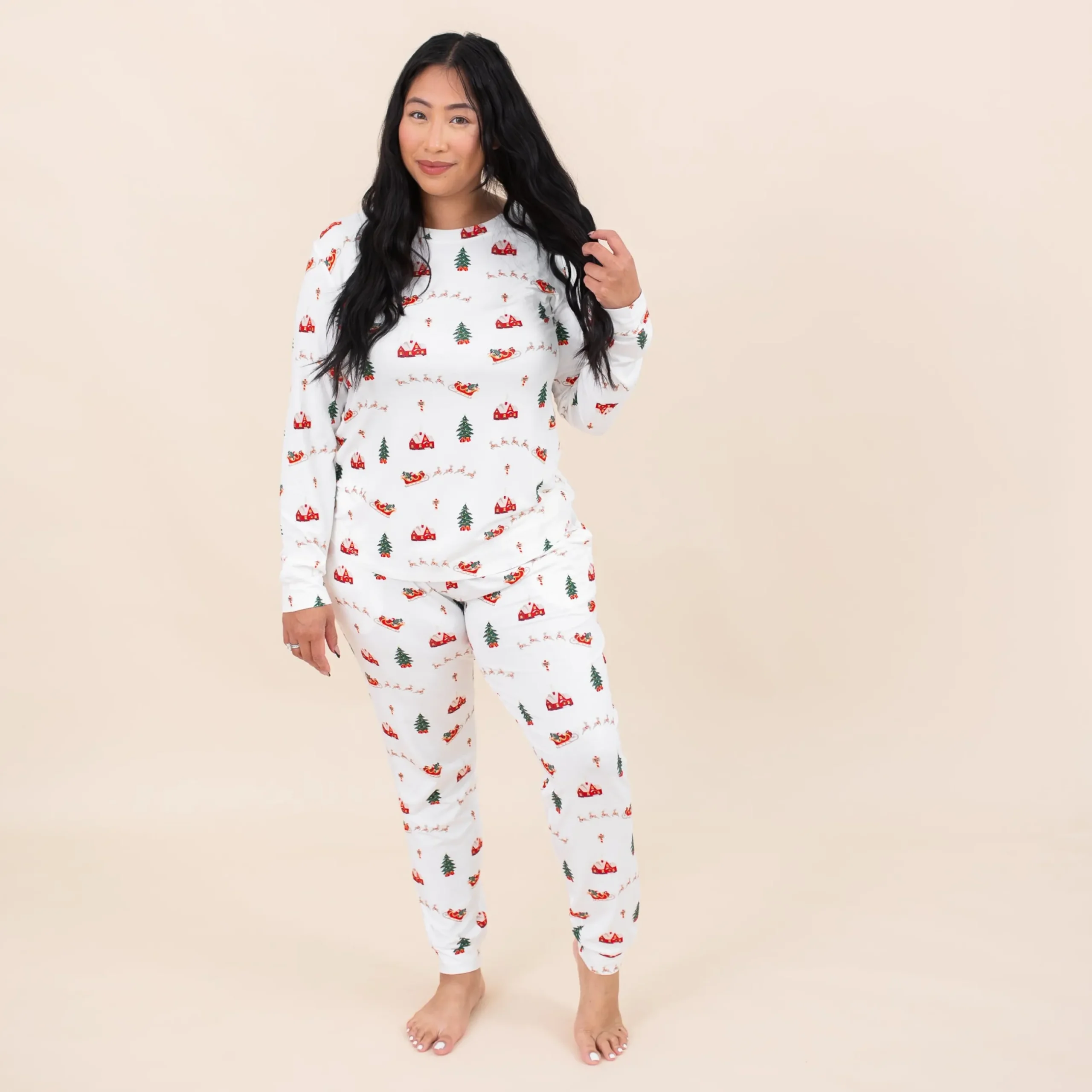 Clearance Kyte Baby Women's Jogger Pajama Set in Santa Sleigh