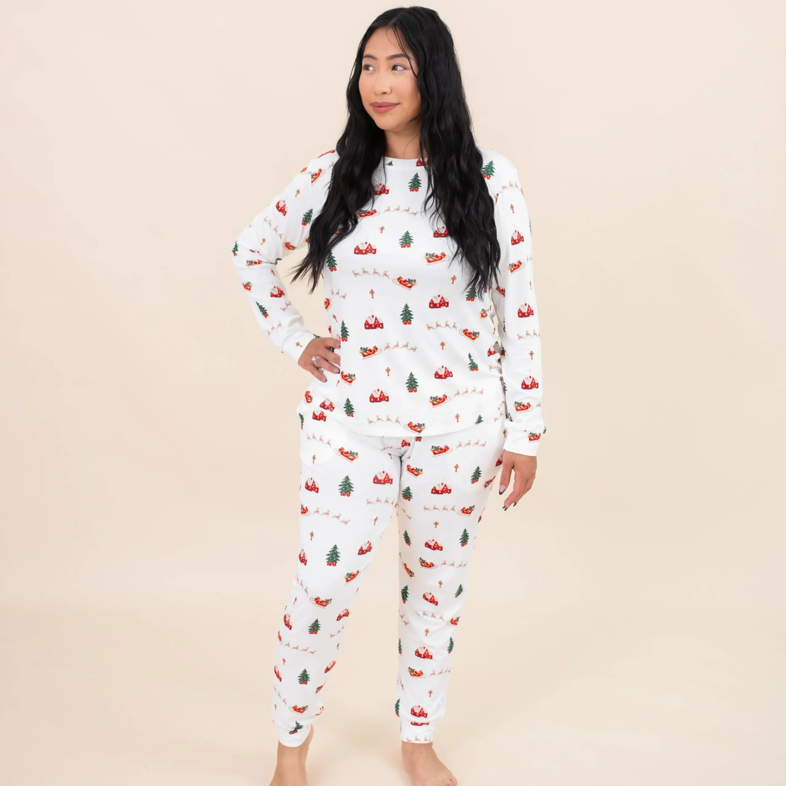Clearance Kyte Baby Women's Jogger Pajama Set in Santa Sleigh