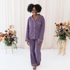 Kyte Baby Women's Long Sleeve Pajama Set in Currant with Cloud Trim
