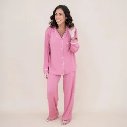 Best Kyte Baby Women's Long Sleeve Pajama Set in Apple Blossom with Cloud Trim