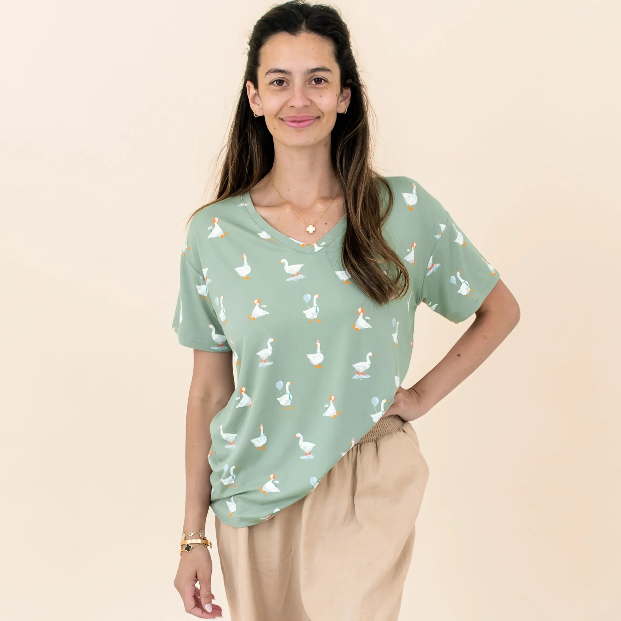Online Kyte Baby Women's Relaxed Fit V-Neck in Silly Goose