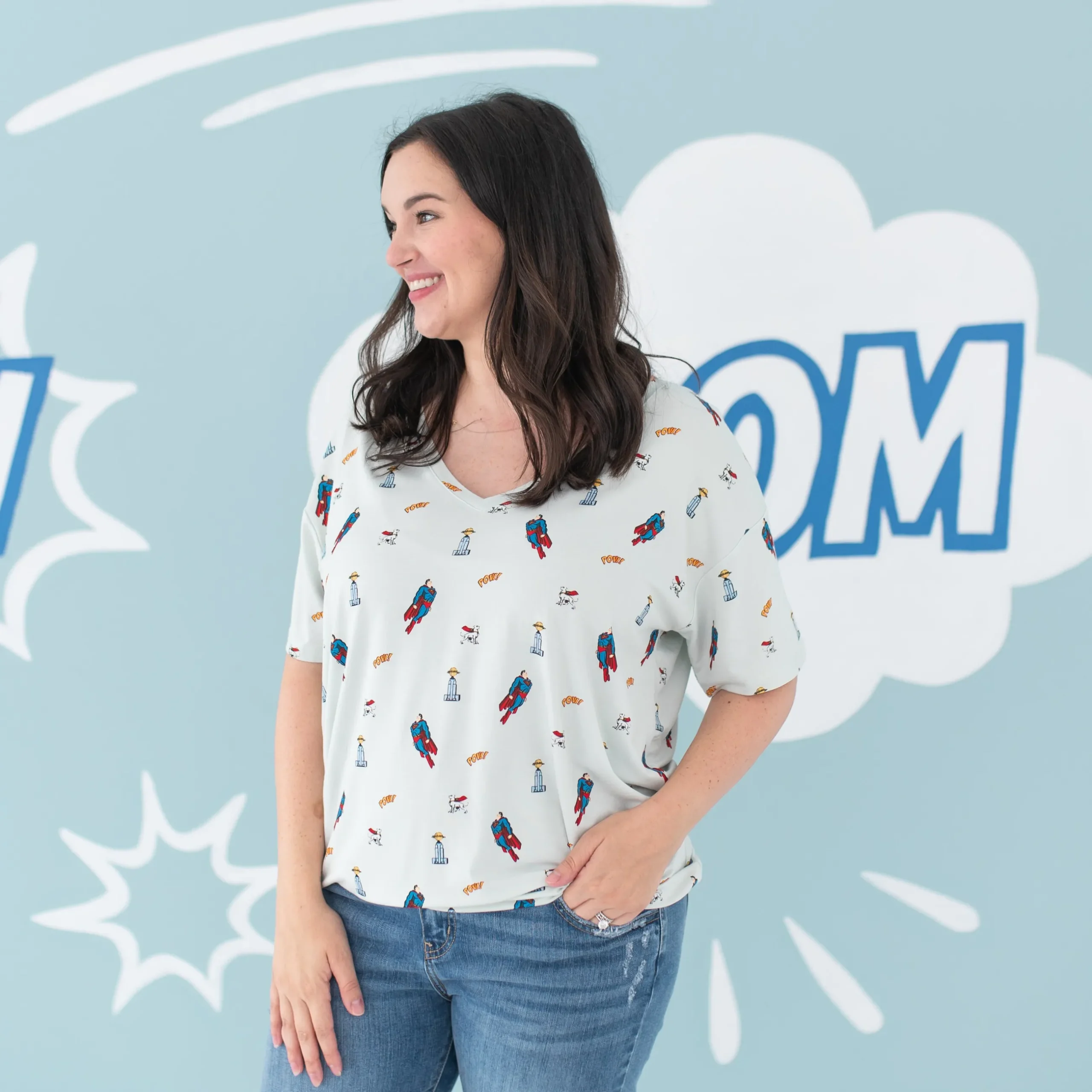 Clearance Kyte Baby Women's Relaxed Fit V-Neck in Superman™