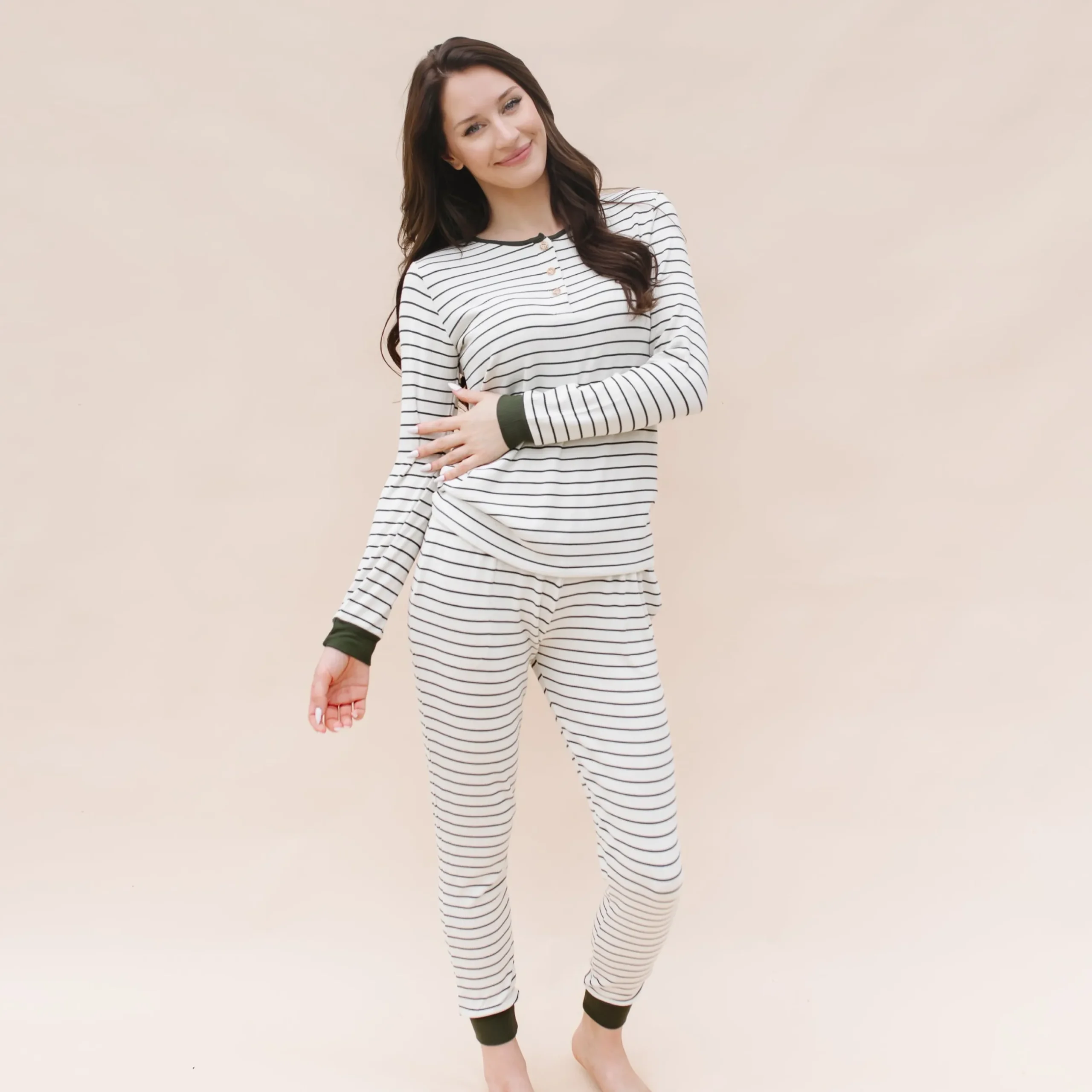 Sale Kyte Baby Women’s Ribbed Henley Set in Fir Stripe