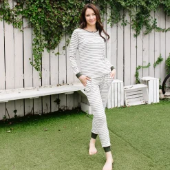 Sale Kyte Baby Women’s Ribbed Henley Set in Fir Stripe