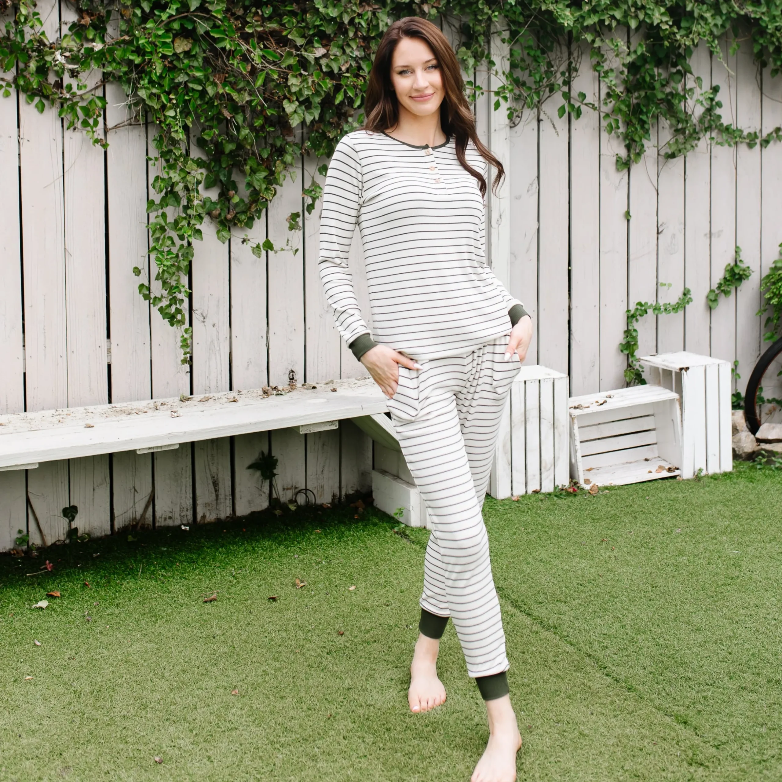 Sale Kyte Baby Women’s Ribbed Henley Set in Fir Stripe