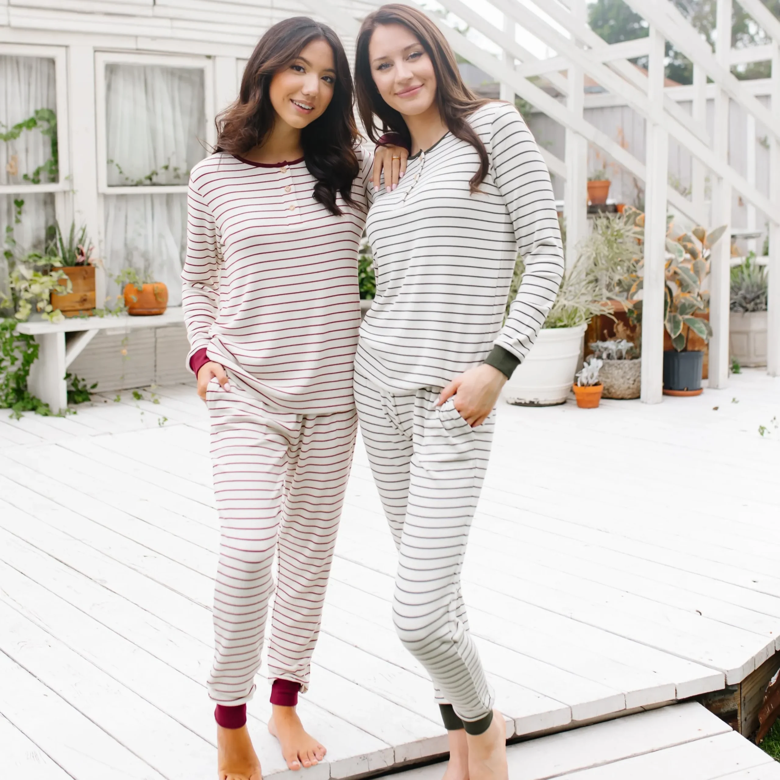 Outlet Kyte Baby Women’s Ribbed Henley Set in Burgundy Stripe