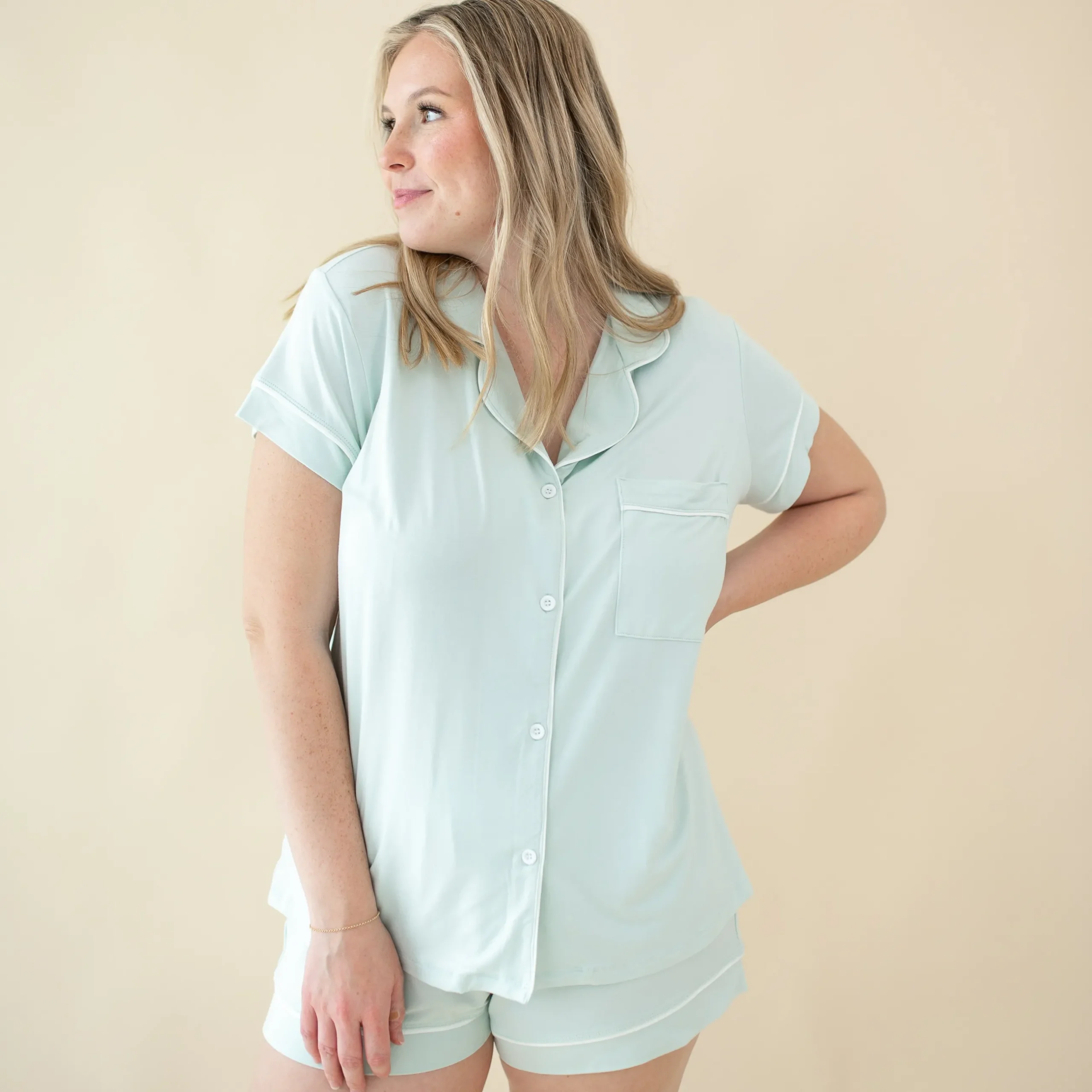 Hot Kyte Baby Women's Short Sleeve Pajama Set in Dew