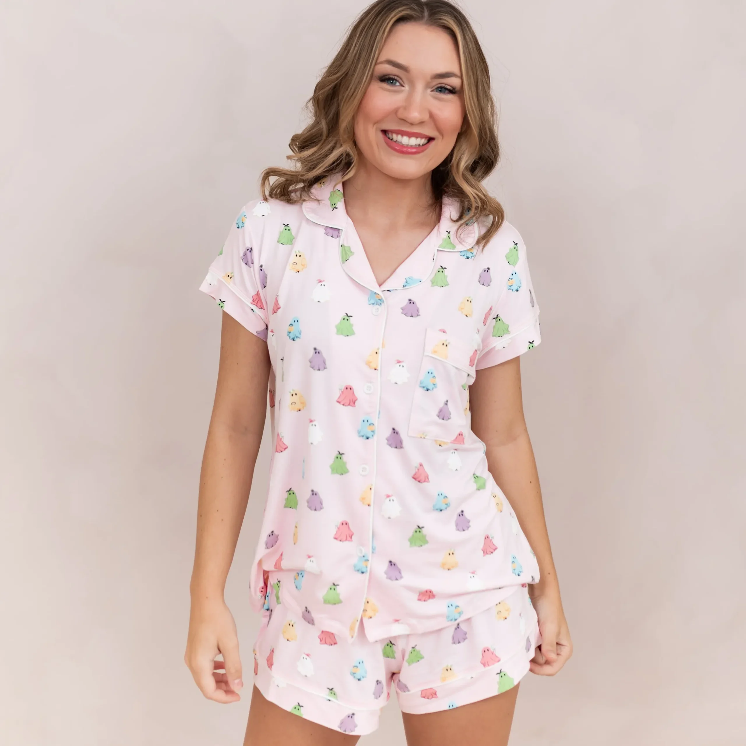 Outlet Kyte Baby Women's Short Sleeve Pajama Set in Pastel Ghost