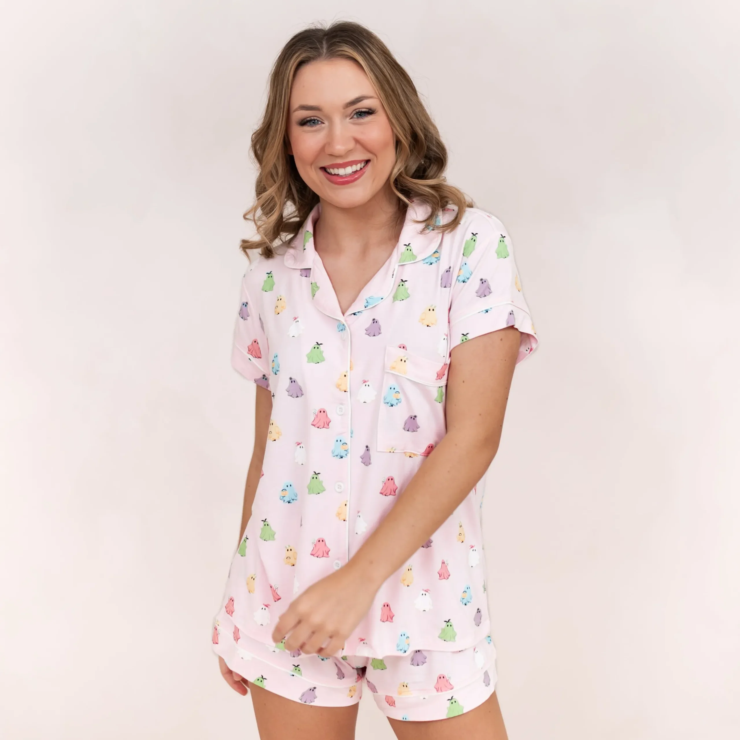 Outlet Kyte Baby Women's Short Sleeve Pajama Set in Pastel Ghost