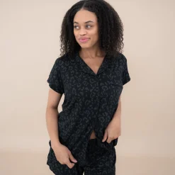 Hot Kyte Baby Women’s Short Sleeve Pajama Set in Midnight Leopard