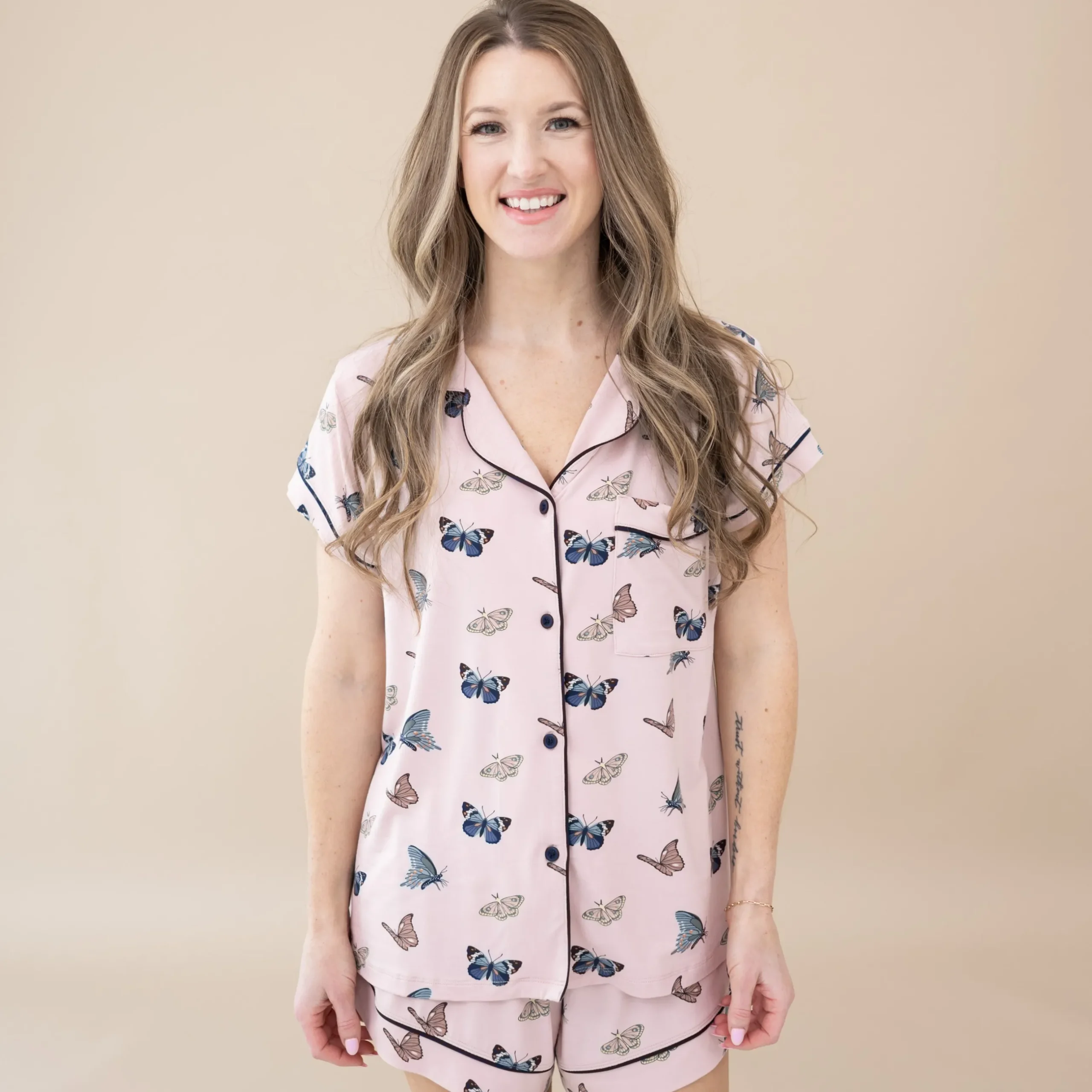 Sale Kyte Baby Women’s Short Sleeve Pajama Set in Blush Butterfly