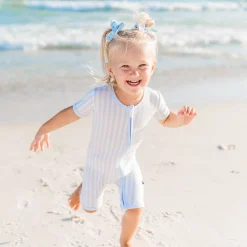 Discount Kyte Baby Zipper Shortall Romper in Small Mist Stripe