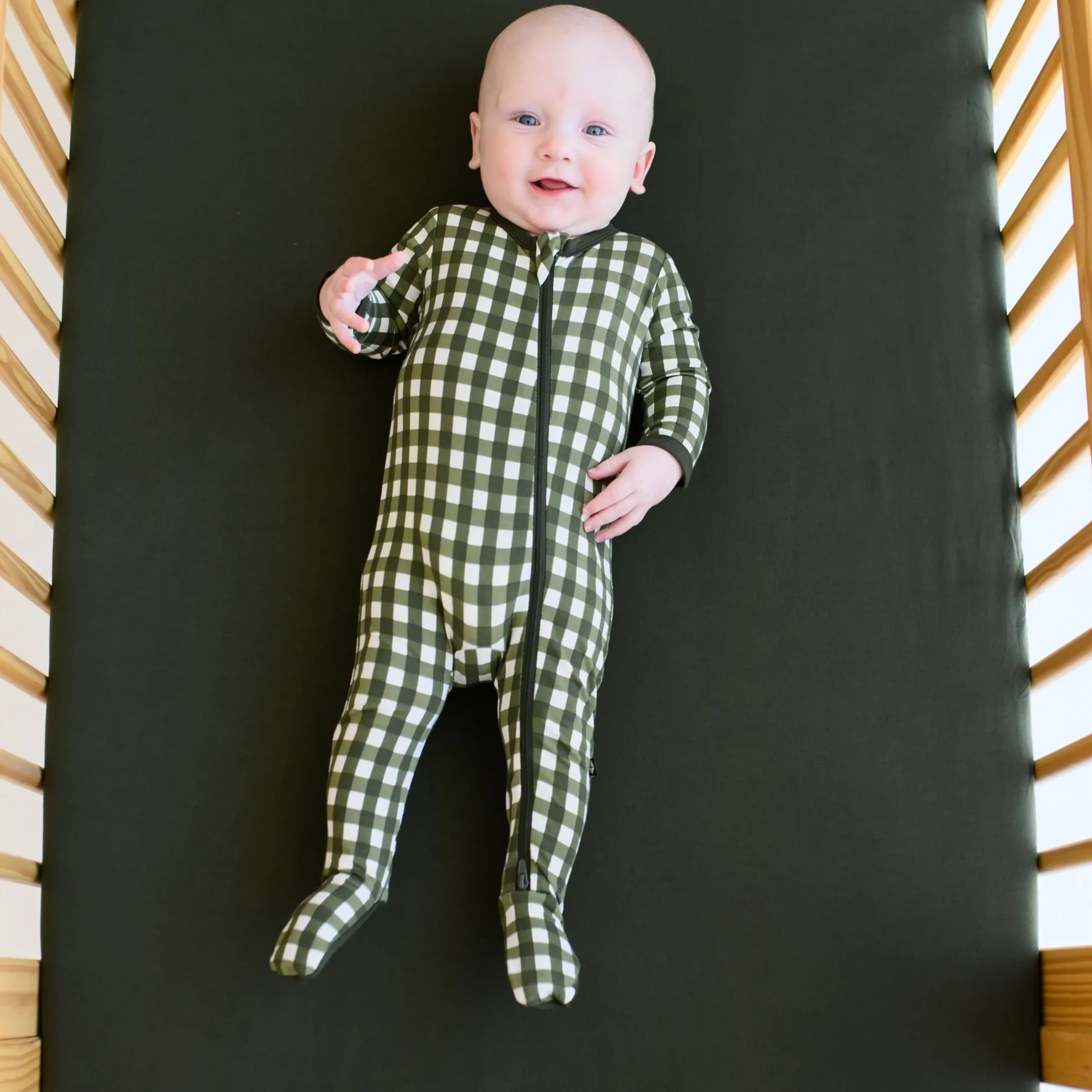Best Kyte Baby Zippered Footie in Gingham Fir
