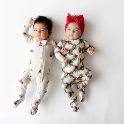 New Kyte Baby Zippered Footie in Holiday Bow