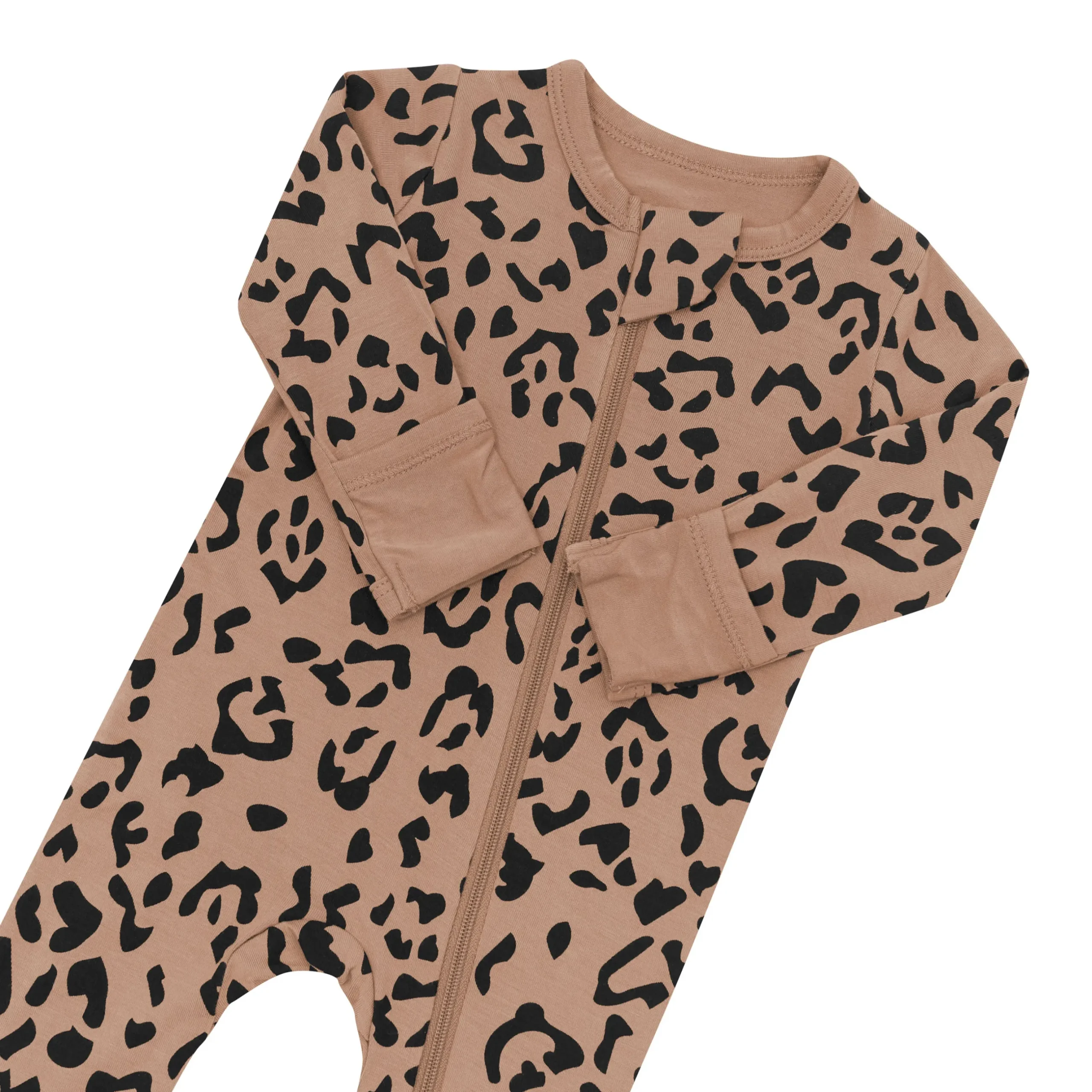Kyte Baby Zippered Footie in Latte Leopard