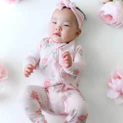 Hot Kyte Baby Zippered Footie in Sakura Peony
