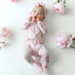 Hot Kyte Baby Zippered Footie in Sakura Peony
