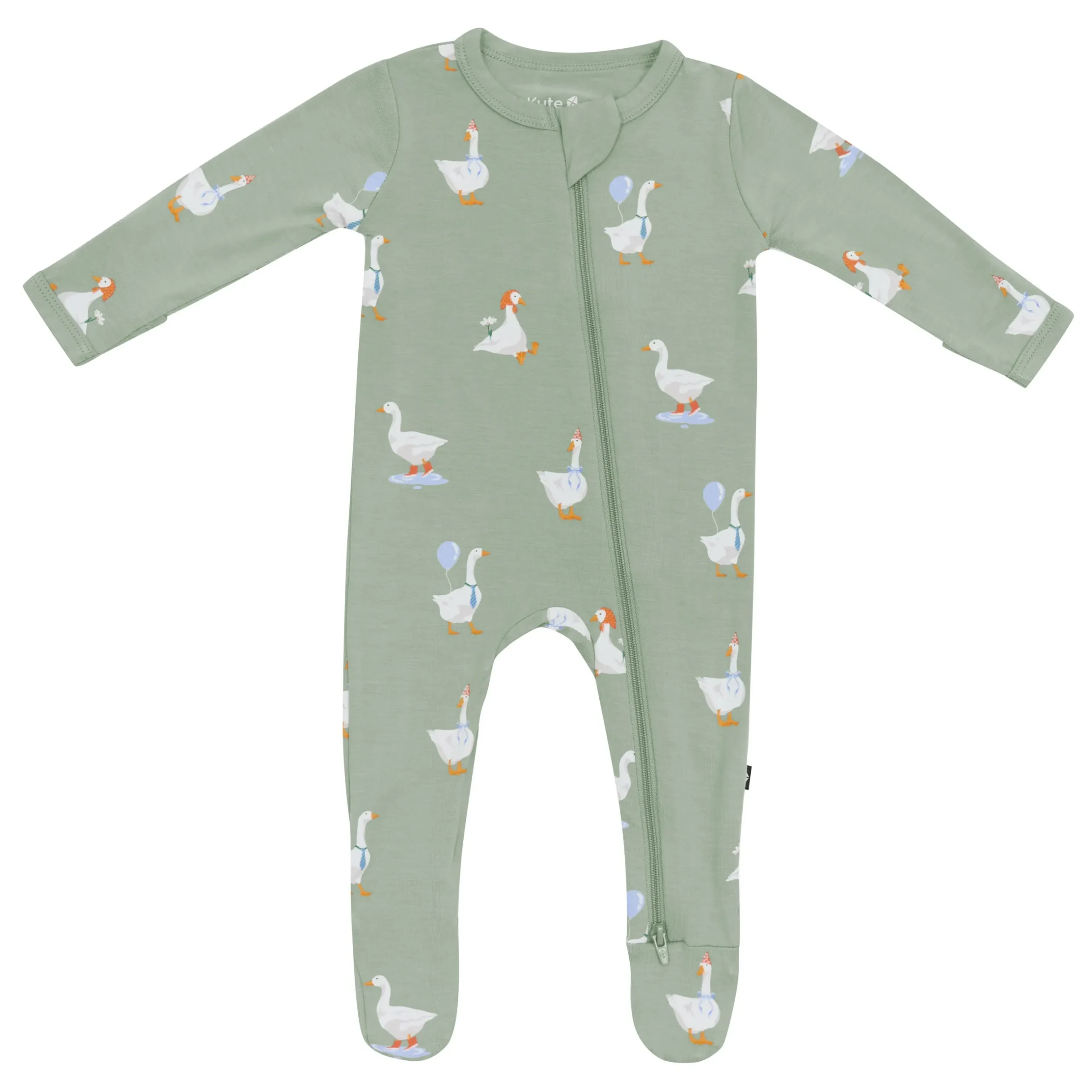 Hot Kyte Baby Zippered Footie in Silly Goose