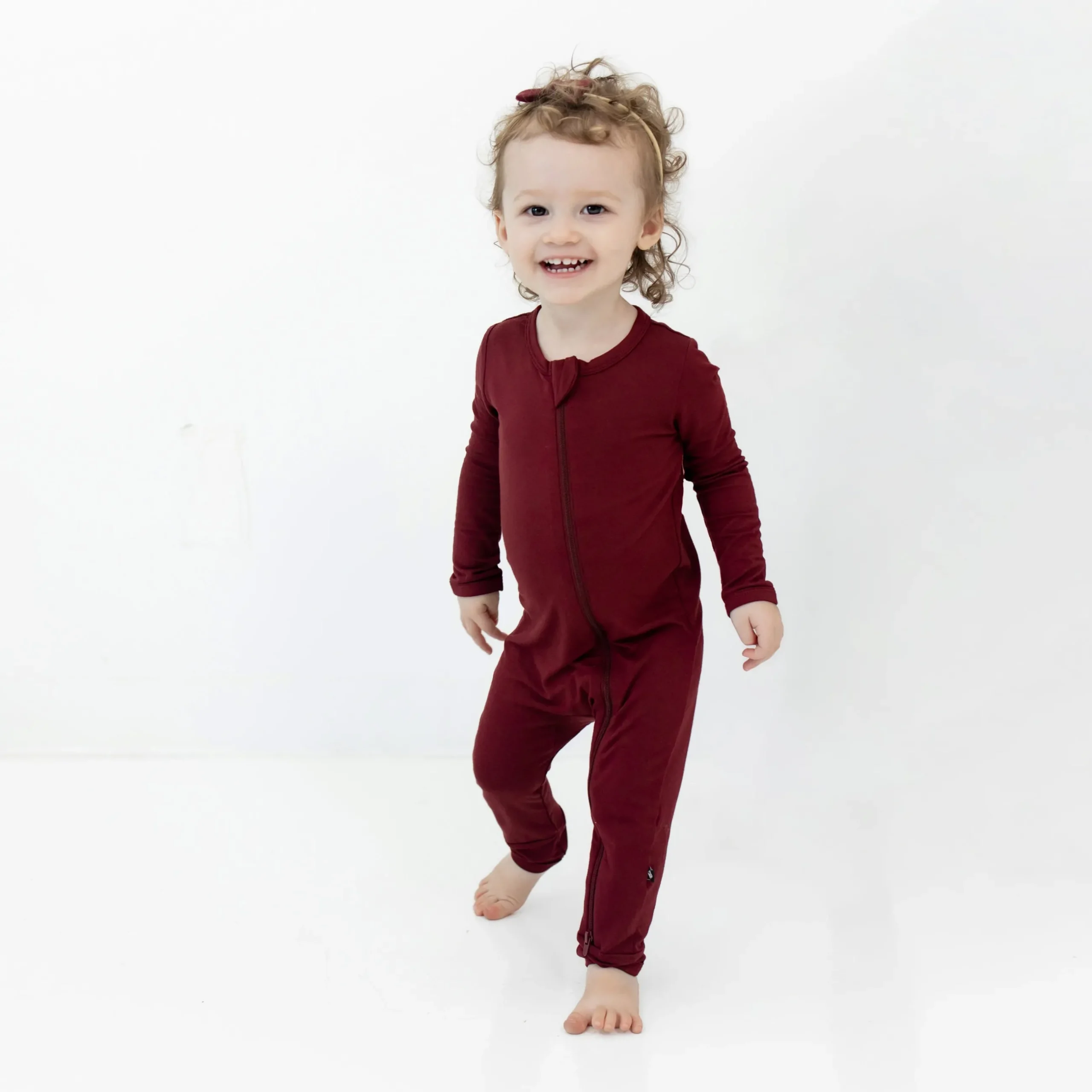 Hot Kyte Baby Zippered Romper in Burgundy